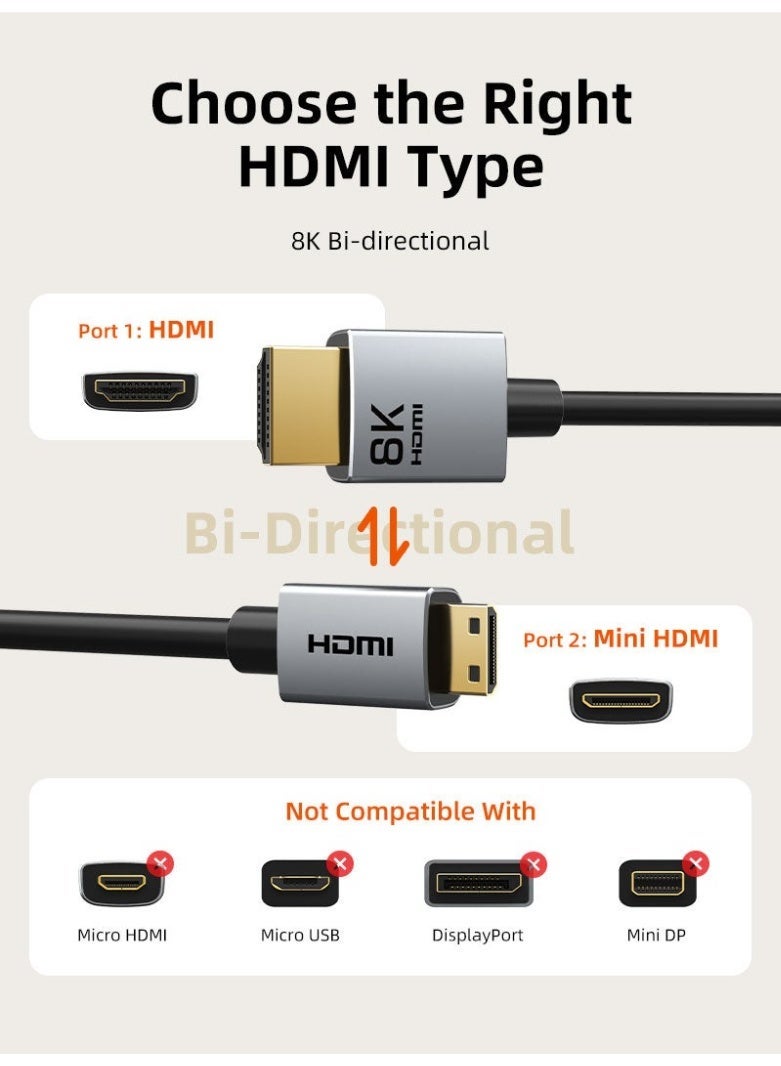 كابل تايم كابل HDMI صغير ثنائي الاتجاه بدقة 8K60 هرتز، طوله 10 أقدام، متوافق مع كاميرا Raspberry Pi Zero وكاميرا الفيديو - Image 4